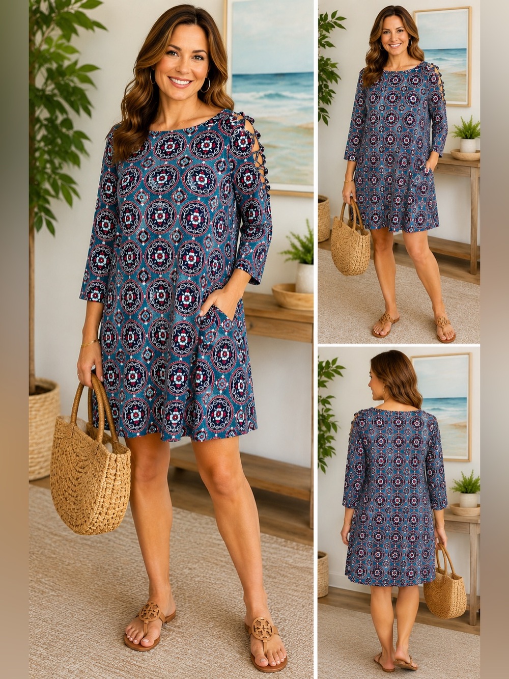 Lulu-B UPF 50+ Medallion Print Swing Dress Tunic Size M NWT
